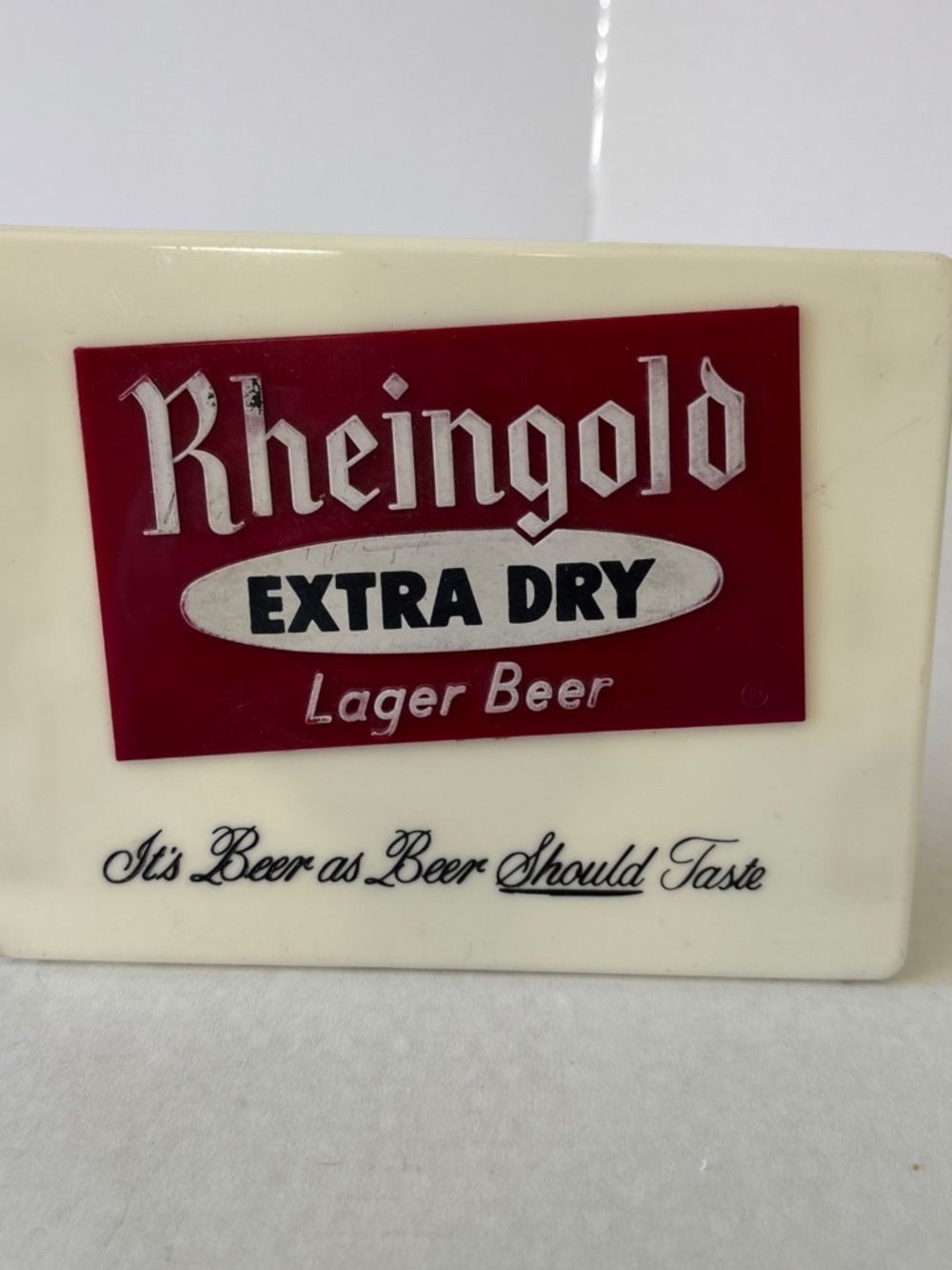 Rheingold Lager Beer Vintage Plastic Sign 7.5 x 5.5 Inches